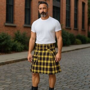 Men's Yellow Plaid Hybrid Kilt